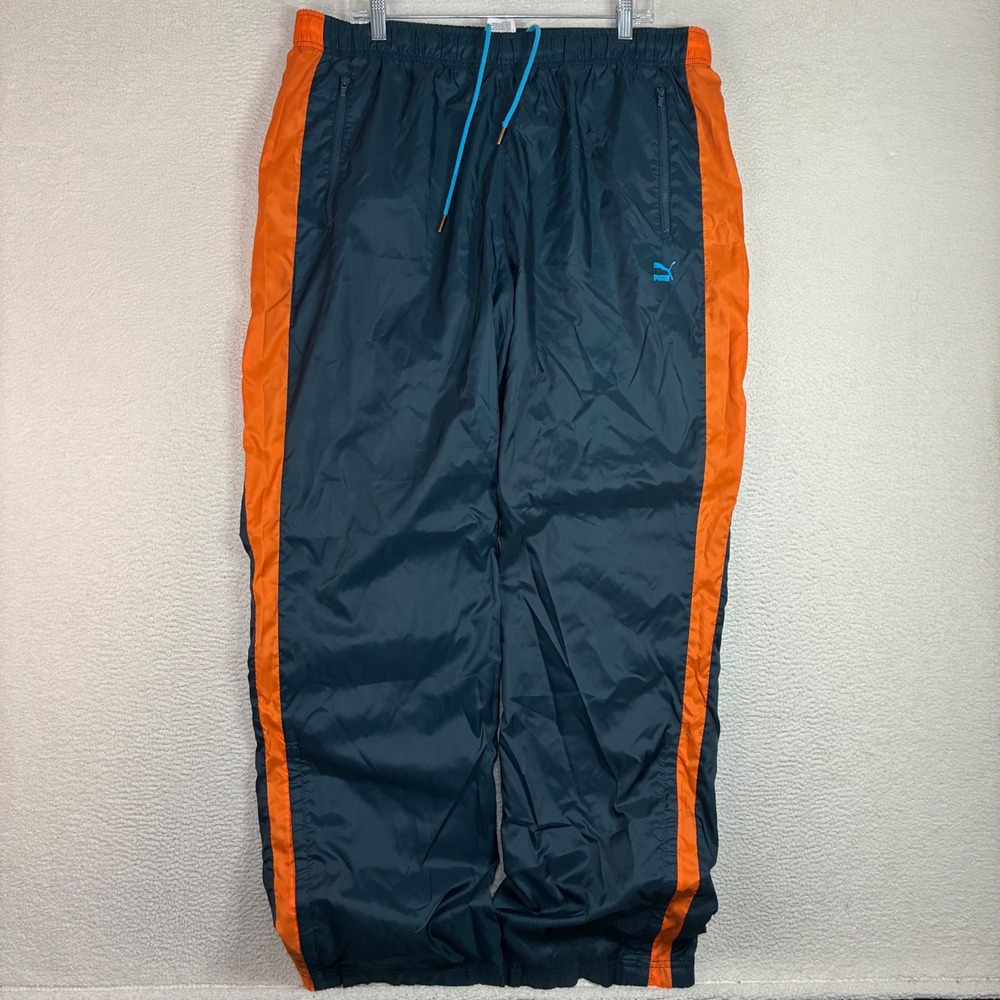 Puma Baggy Track Pant Men XL Black Orange Windbreaker Sweatpant Swish Drawstring